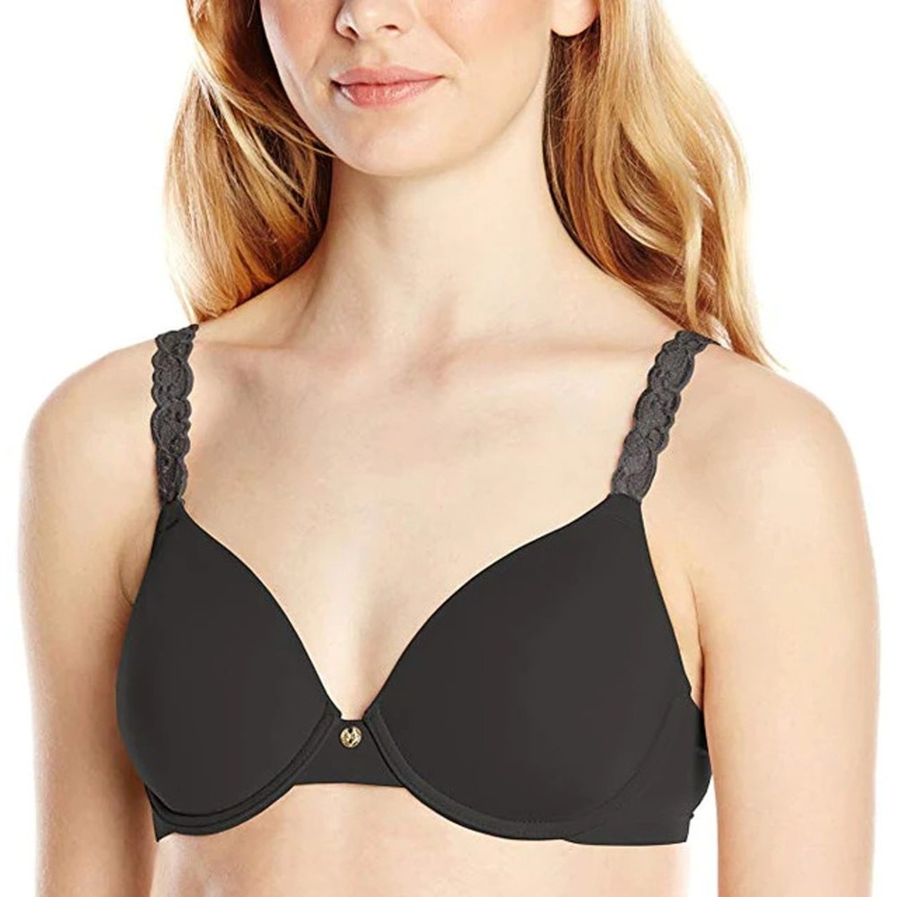 Natori Black Lace Trim T-Shirt‎ Bra Underwire Full Coverage Size 34C